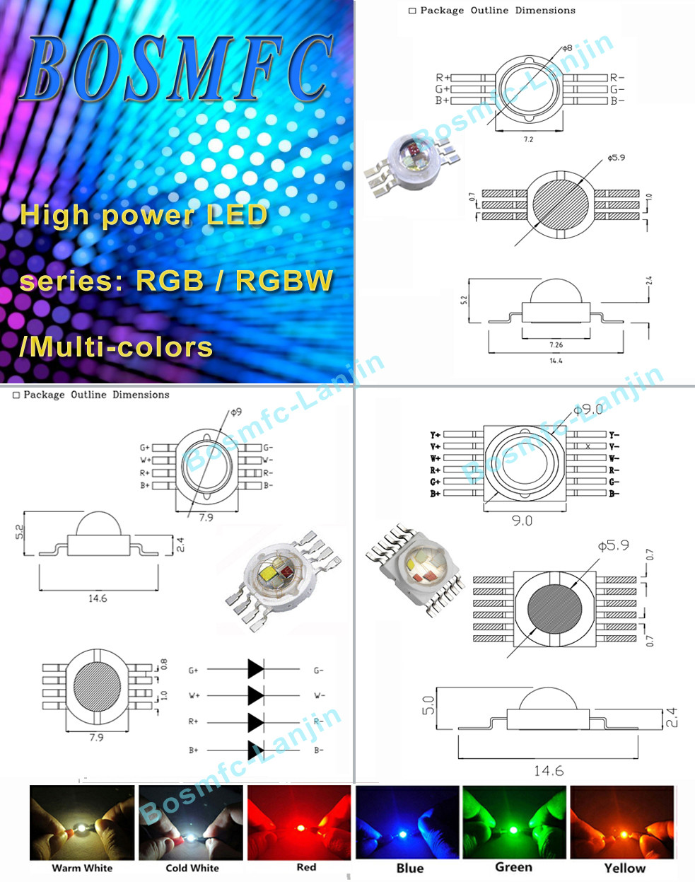 3W RGB Lamp High Power LED Chip Multifunctional For Spotlight