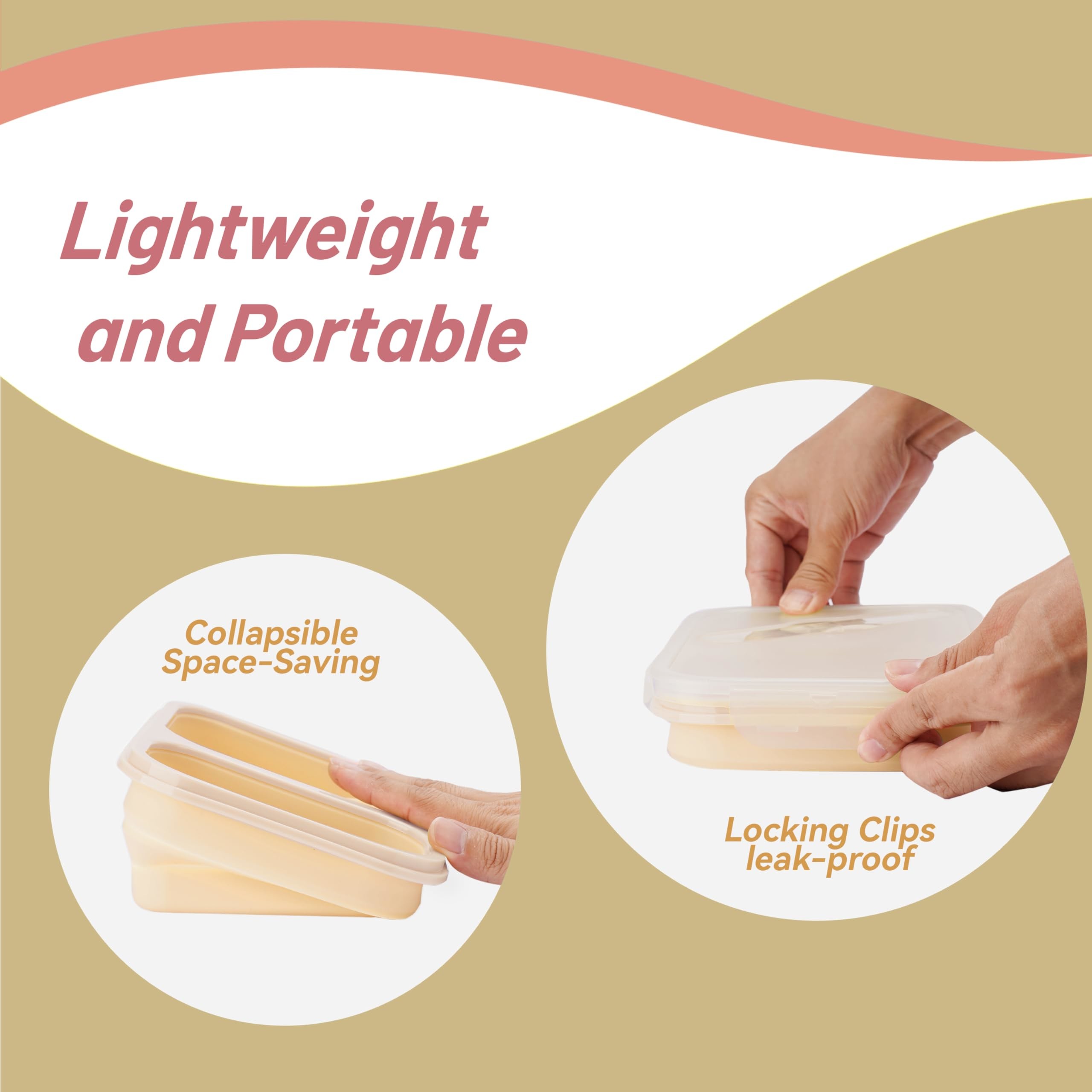 2 Compartments Collapsible Lunch Containers With Lid Lunchbox With Utensils Foldable Silicone Bento For Adults BPA Free