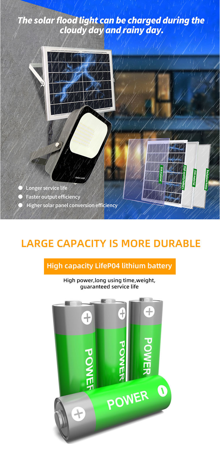 Warehouse Outdoor LED Solar Flood Light RGB 8000 Lumen 25w 50w 60w