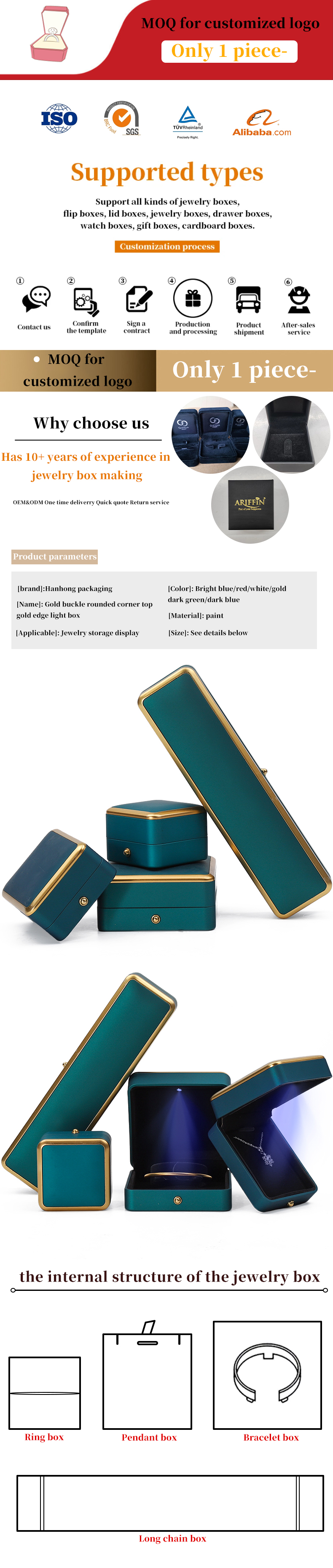 Bracelet Necklace Earring Ring Jewelry Box with Light Luxury Organizer Peacock Blue