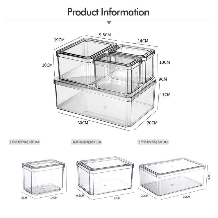4 Pcs Stackable Plastic Clear Fridge Organizer Set Kitchen Food Storage