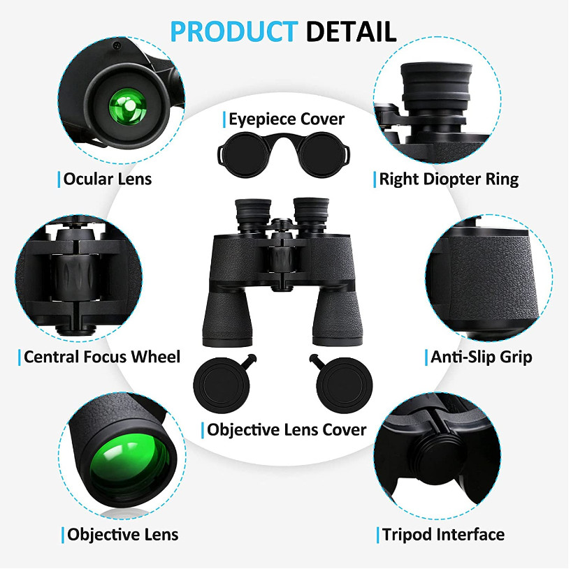 Clear Low Light Vision Hunting Telescope 20x50 High Power Compact Binoculars