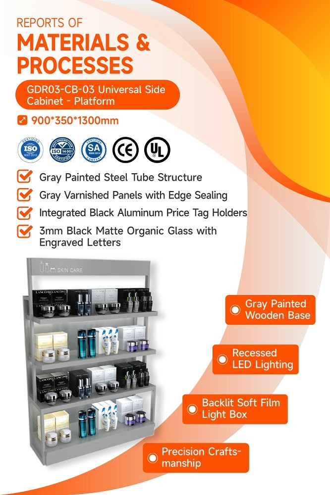 GDR03-CB-03 Universal Side Cabinet with 40mm Soft Film Light Box and Grey Edge Banding for Fashion Boutiques