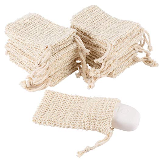 Pretty Arts Flexible Mesh Drawstring Bags , Natural Sisal Soap Saver Bag For Foaming