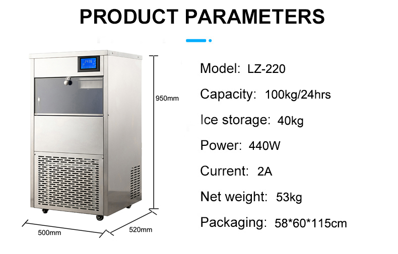 100Kg Per Day LZ-220 Professional Ice Maker Snowflakes Ice Machine 53 KG For Seller