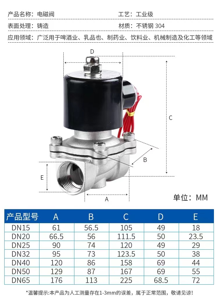 DC12V AC220V Stainless Steel Water Gas Solenoid Valve 2 Way Normal Closed Mini Valve