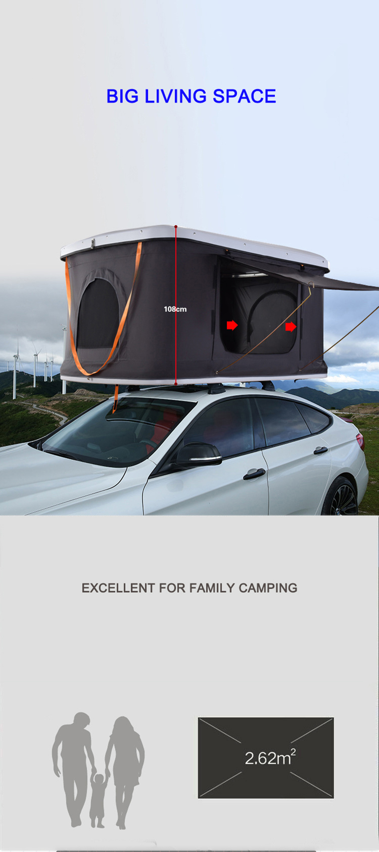 6EXP.TENT.RF.FX.19 Hard Shell Roof Tent Fits All Cars Perfect for Camping Travelling