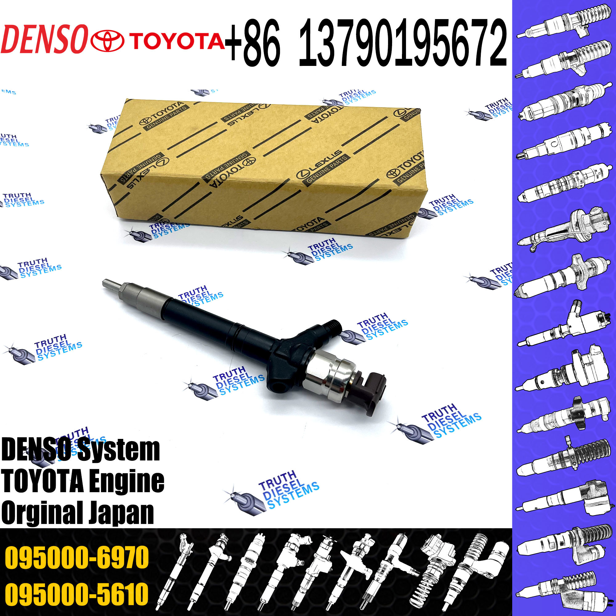 2AD-FTV Diesel Fuel Nozzle Injector 095000 7240 0950007240 Common Rail Injector 095000-7240 For Toyota