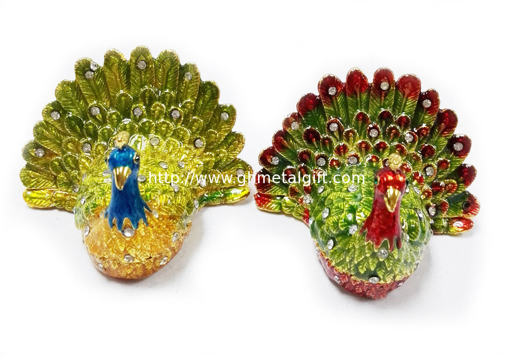 Beautiful peacock jewelry gift boxes alloys pewter peacock mini jewelry box