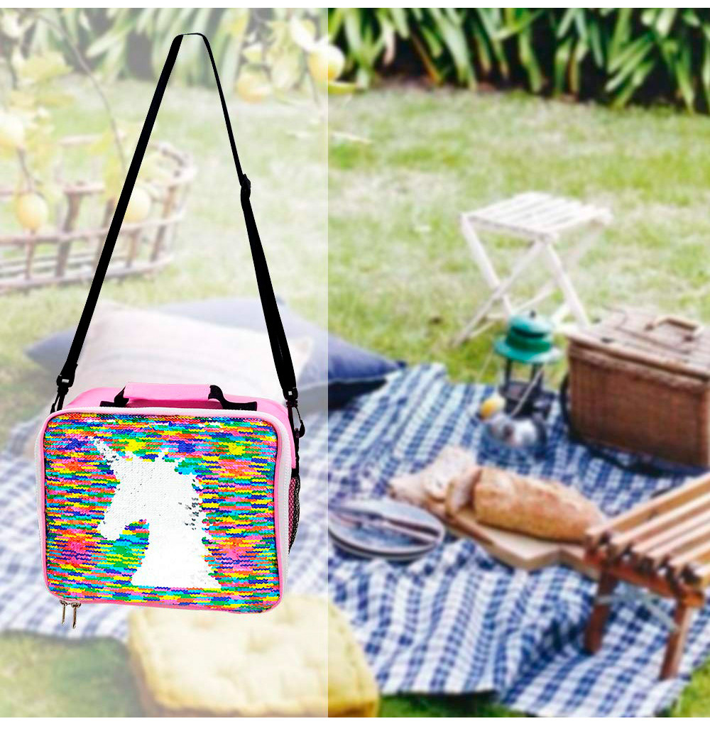 Unicorn Flip Sequin Girls Nylon Insulated Lunch Tote