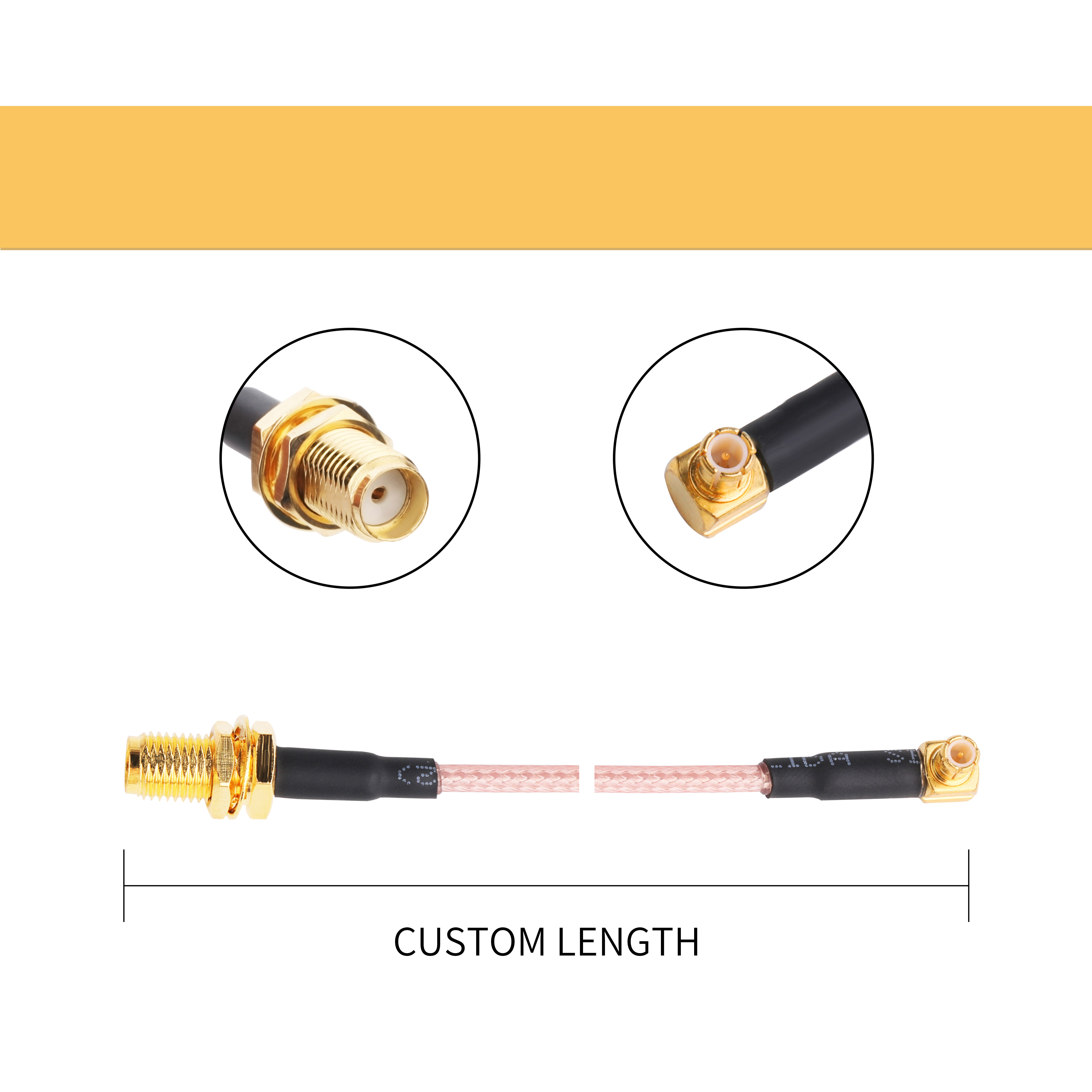 Sma Female Gold Plated To Mcx Plug Right Angle Gold Plated Cable Assy With Heatshrink