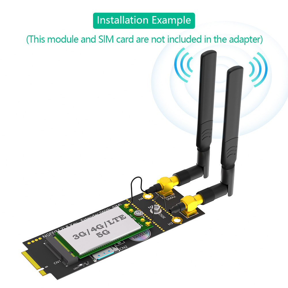 M.2(NGFF) Key B Adapter With SIM card and Antenna for 3G/4G/5G Module