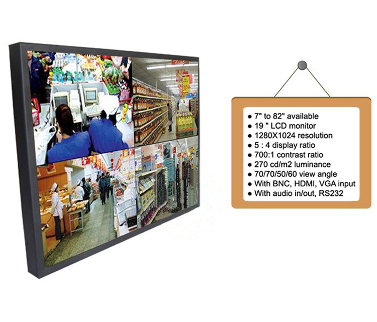 Desktop Square 19 Inch CCTV LCD Monitor High Brightness 110 - 240V Input Voltage