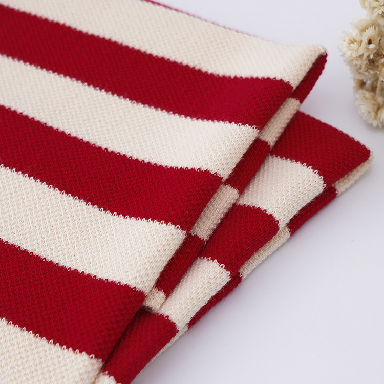 Pique Yarn Dyed Knit Fabric 320g Red And White Soft Striped Terry Cloth