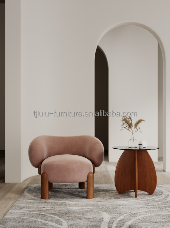 Living Room Sofa Wooden Chairs Customized Color Nordic Design Modern Solid Wood Chair with Lamb Wool
