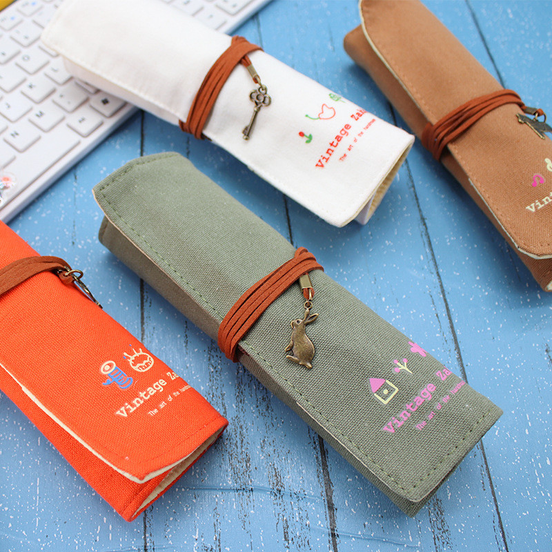 FRESH AND FASHIONABLE LARGE CAPACITY PEN BAG PENCIL CASE SIMPLE CREATIVE JUNIOR HIGH SCHOOL MEN AND WOMEN CANVAS PENCIL