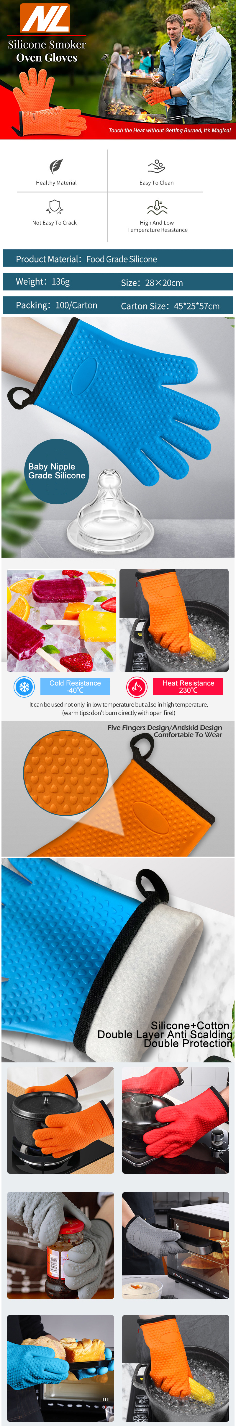 Customized Waffle Style Silicone Smoker BBQ Gloves Extreme Heat Resistant Waterproof Mitts