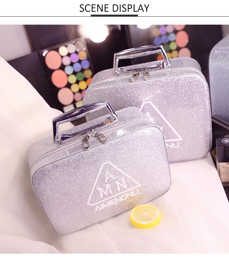 Splash Proof PU Leather Glitter Makeup Bag Case