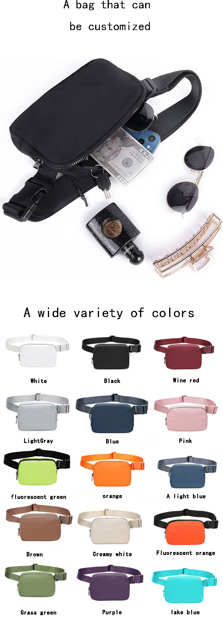 Unisex Casual Sports Waist Bags Crossbody Chest Bag With Adjustable Strap