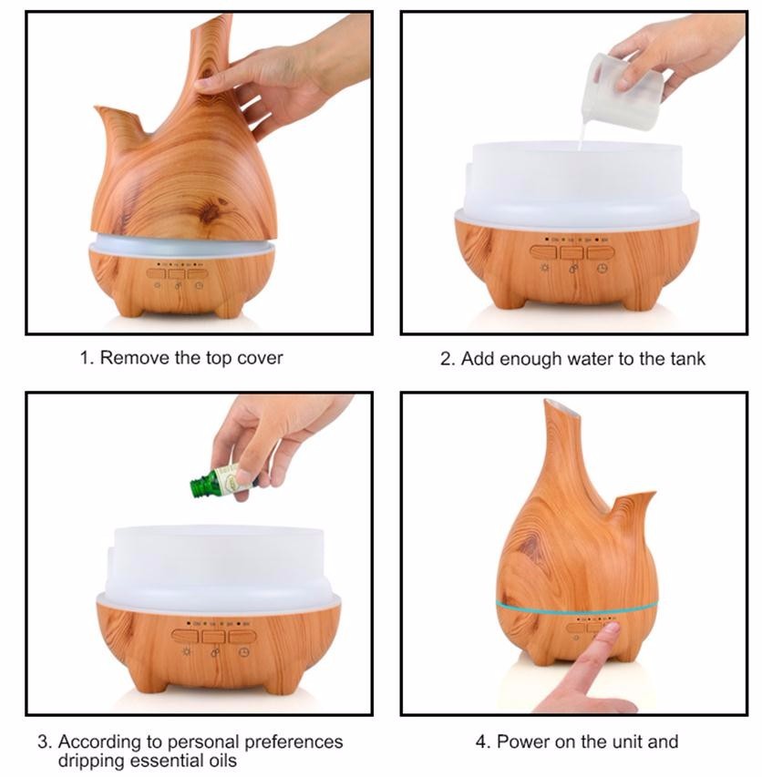 Ultrasonic 500ml Wood Grain Diffuser With Flower Arrangement Tank