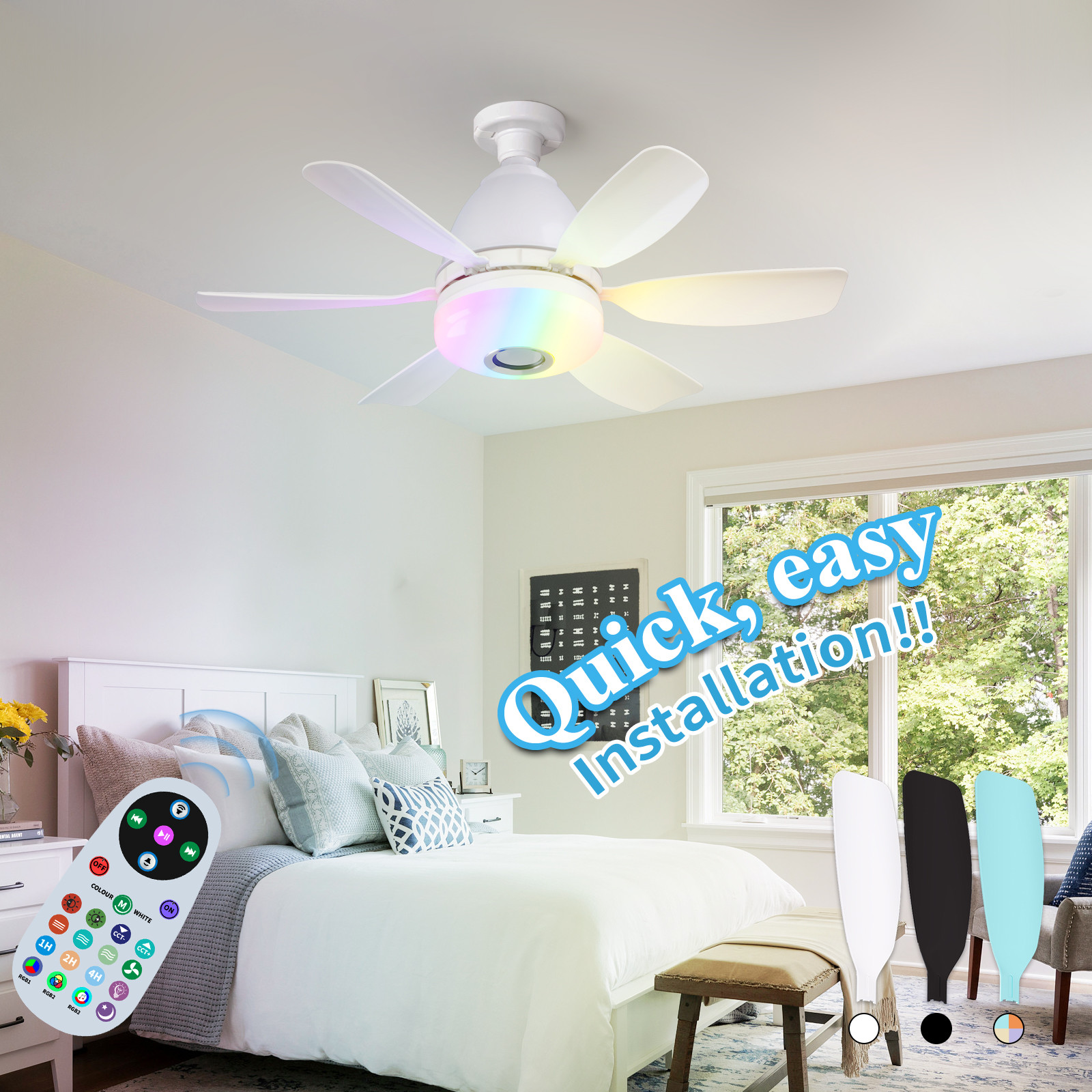 Intelligent Dimming Home Decoration Ceiling Fan , Moving Head 360 Rotating Ceiling Fan