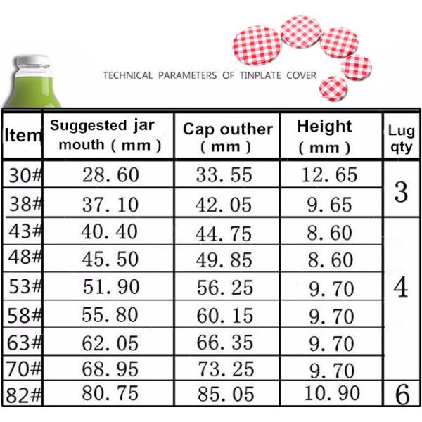 Twist Off Printed Tinplate Metal 38mm Lug Cap Closure for Glass Jar