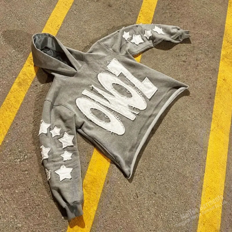 Custom Logo No String Distressed Applique Embroidery Hoodie OEM Service