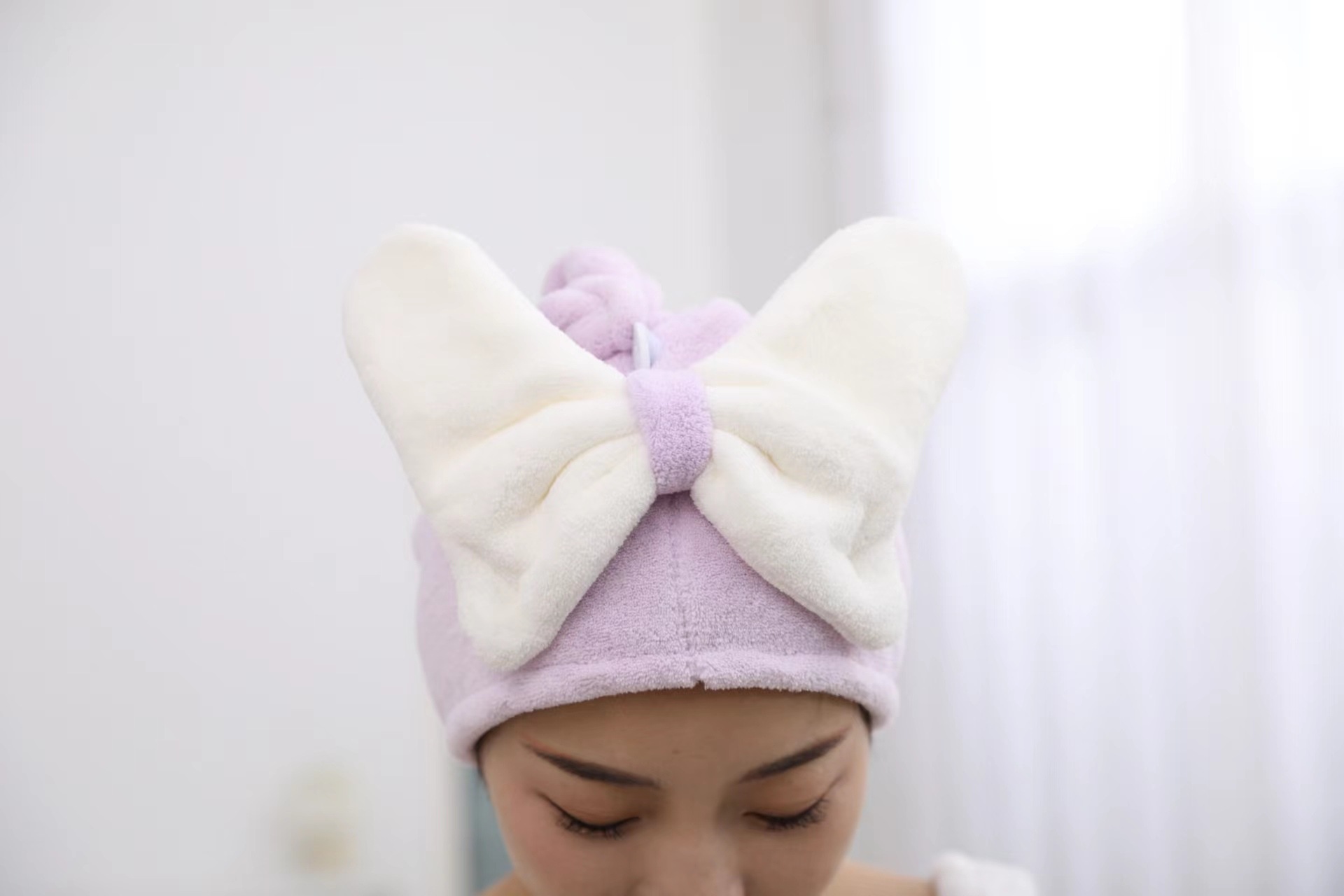 Superfine Fiber Cute Bow Dry Hair Cap for All Ages Fast Absorbent Ladies Hair Towel
