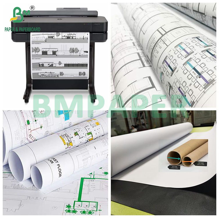20LB White Uncoated CAD Bond Paper For Engineering 24"*150ft Rolls