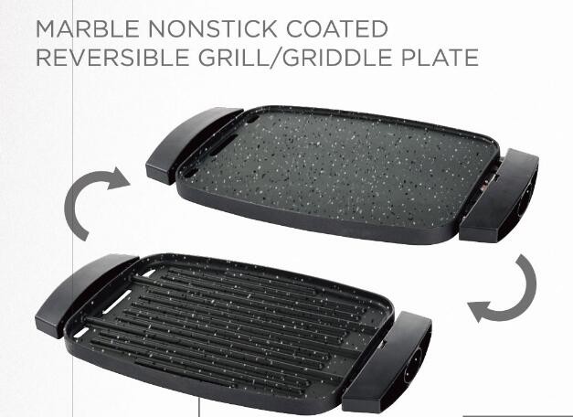 3 In 1 Electric Frying Pan With Cool Touch Handles, reversible table grill with glass lid, detachable plates