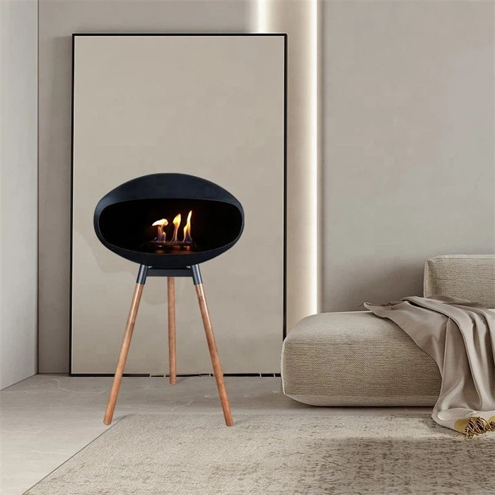 Indoor Free Standing Real Fire Ethanol Fireplace Corten Steel Material
