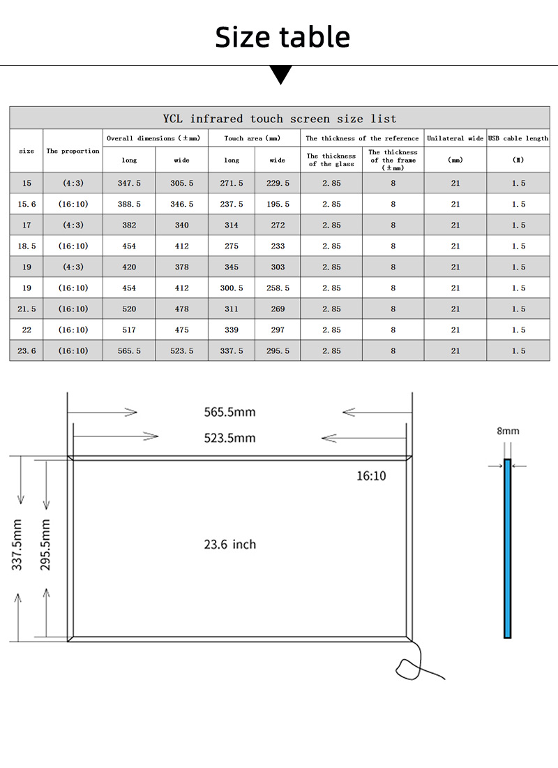 Interactive DIY IR Touch Frame 23.6 Inch 16:10 Ratio Size Customized