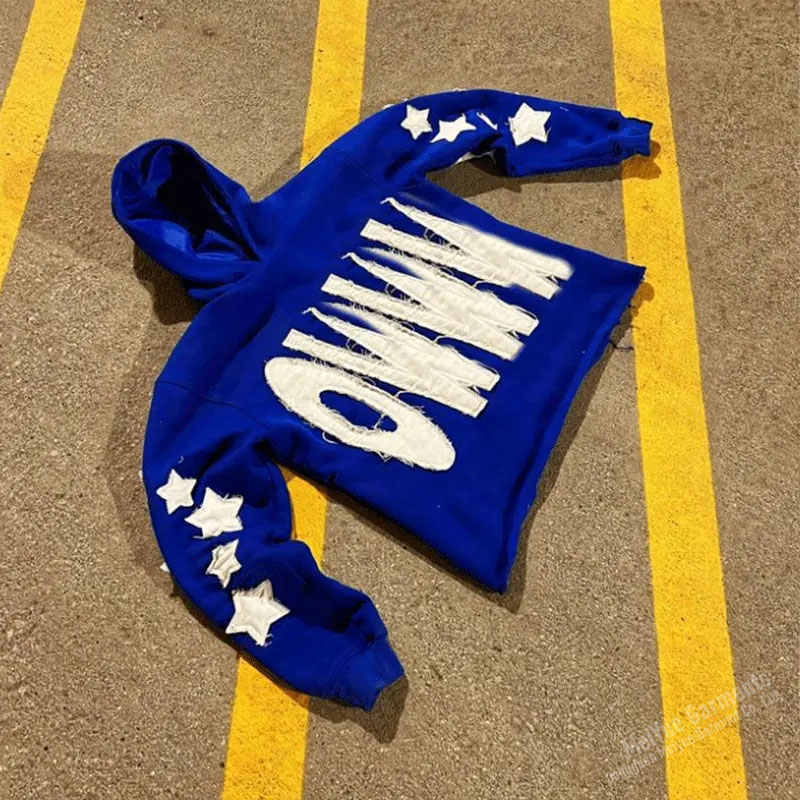 Custom Logo No String Distressed Applique Embroidery Hoodie OEM Service