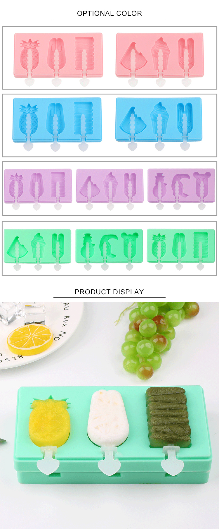 Multifunction 3 Cavities Silicone Ice Cube Trays For Ice Cream
