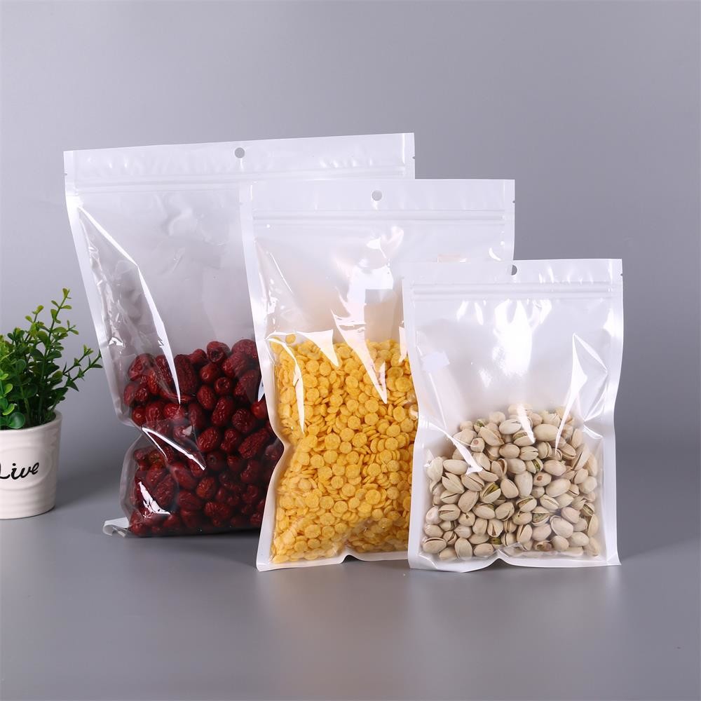 white Translucent pearl film zipper bag for jewelry/Apprarel packaging