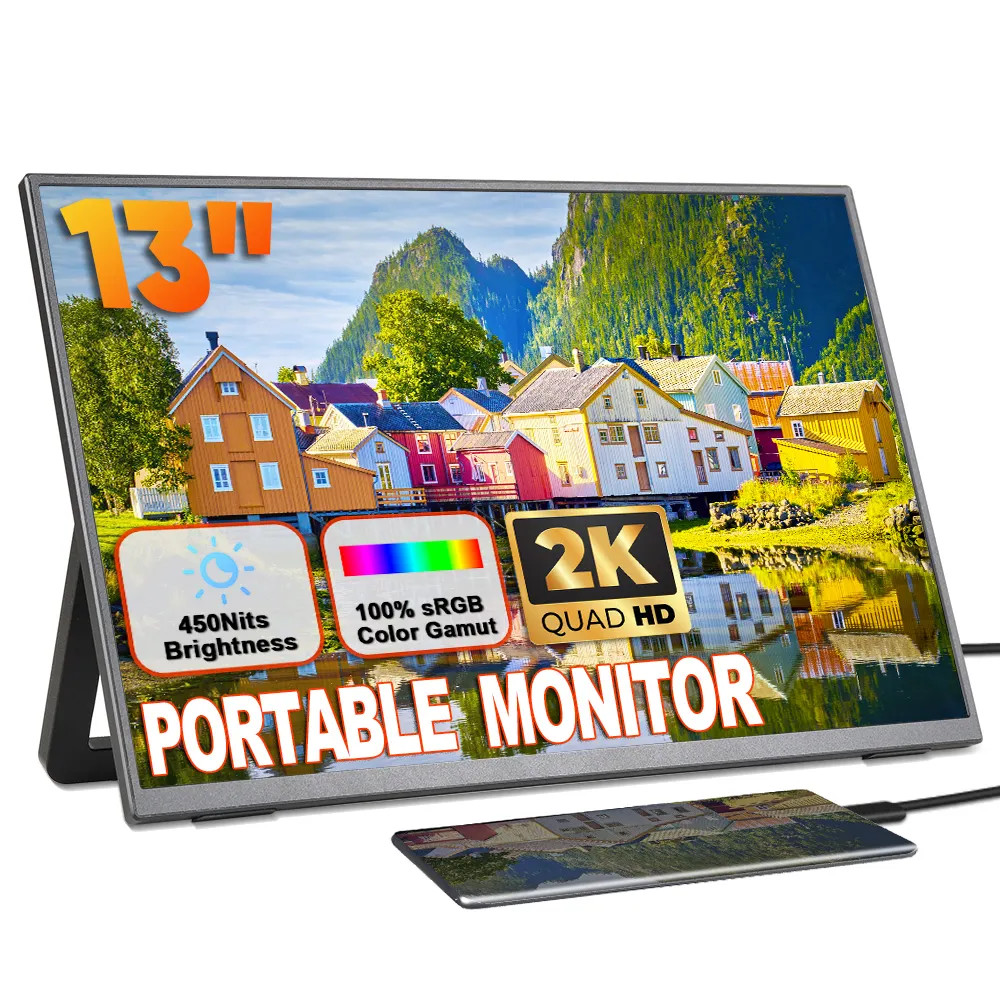 13'' Portable Dual Laptop Monitor Screen 2K IPS Display Extender for Laptops