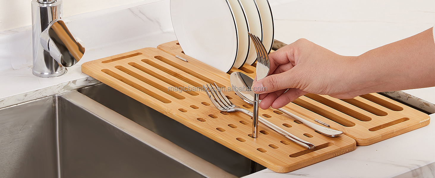 Indoor Household Kitchen Holders Dish Furniture Organizer Storage Rack Made of Bamboo