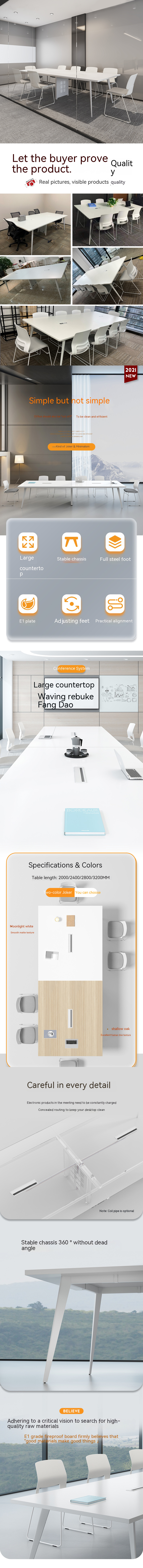 Modern White Conference Table for Office Training and Negotiation in Shopping Center