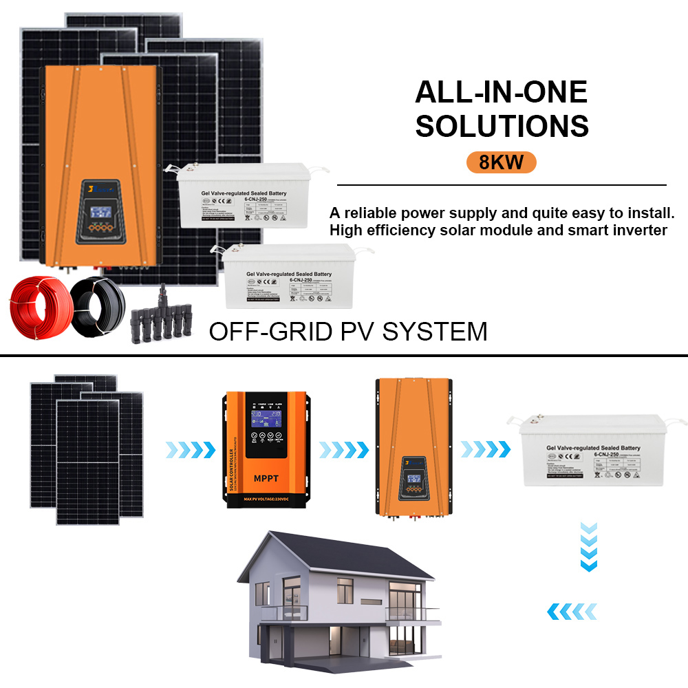 Complete 8kw Solar System Kit Single Phase Adjustable AC Voltage Off Grid Inverter