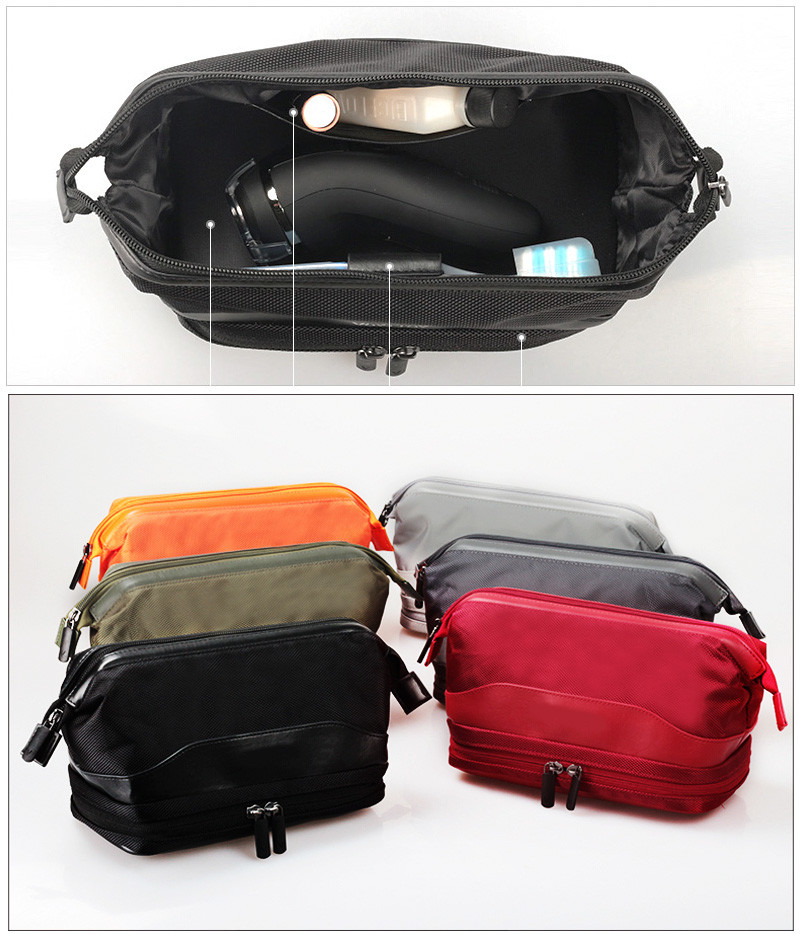 Double Zipper Travel Men PU Polyester Cosmetic Bag