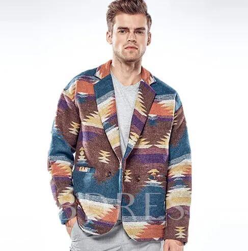 Western Clothing Custom Plus Size Men&prime;s Geometric Pattern Single Breasted Turndown Aztec Style Coats Jackets for Men