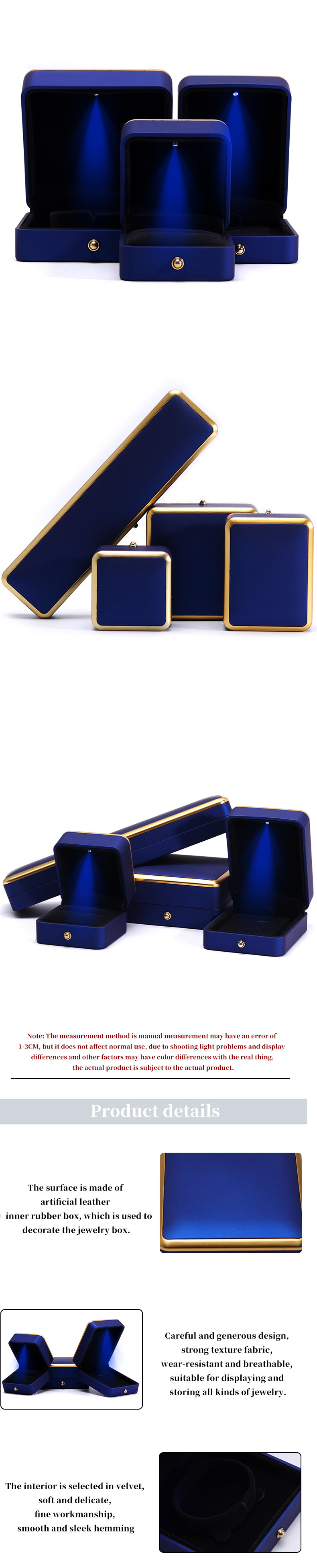 Custom Square Necklace and Ring Light Blue LED Jewelry Box with Luxury Elegant Style