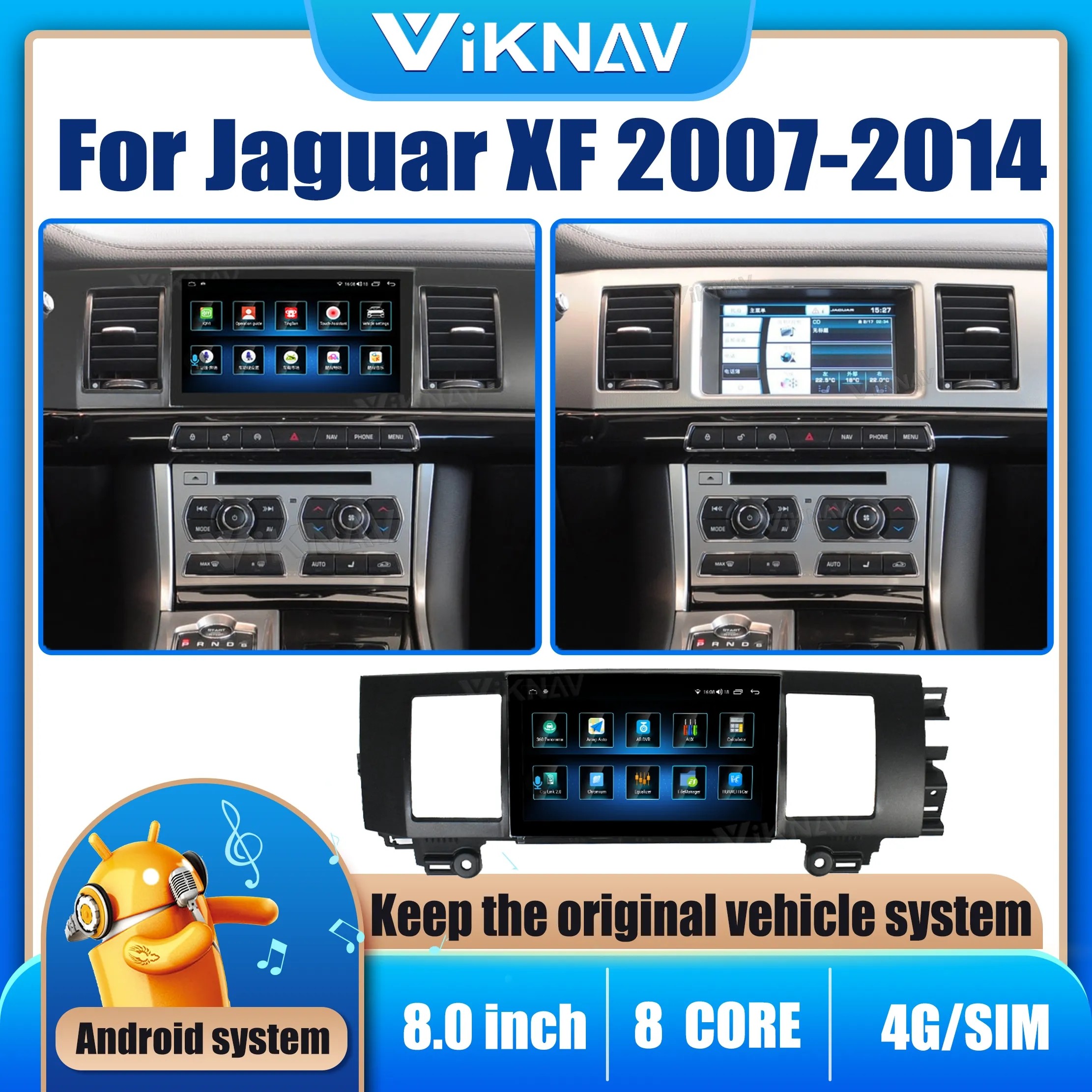 8 Inch Touch Screen Head Unit For 2007--2014 Jaguar XF GPS Navigation Multimedia Player Wireless Carplay BT 4G