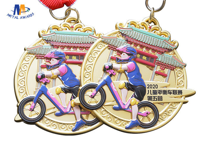 65mm 4MM Children Banlance Bike Medals With Ribbon