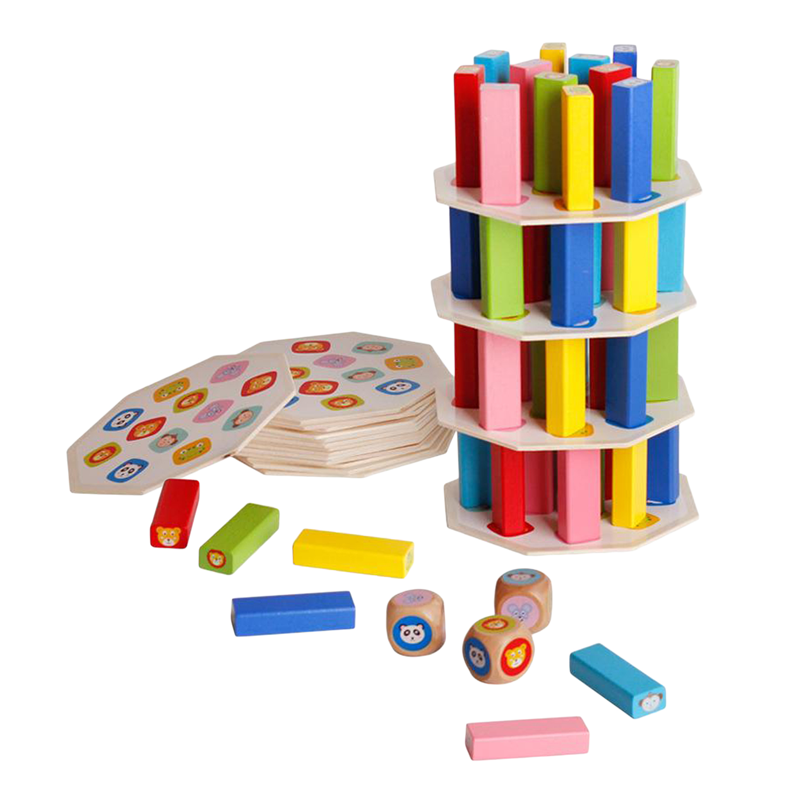 Funny Wooden Tower Hardwood Domino Stacking Building Blocks Toy Montessori Educational Game for Kids Children Gift