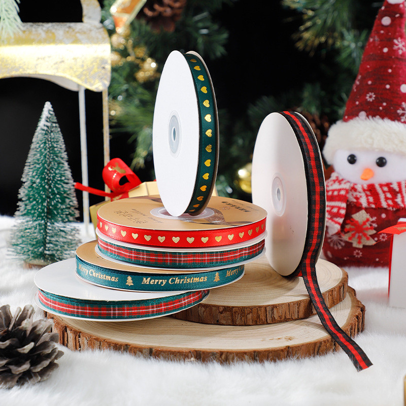 1cm*45m Chritsmas Printed Ribbon For Gift Packing And Garment Accessories