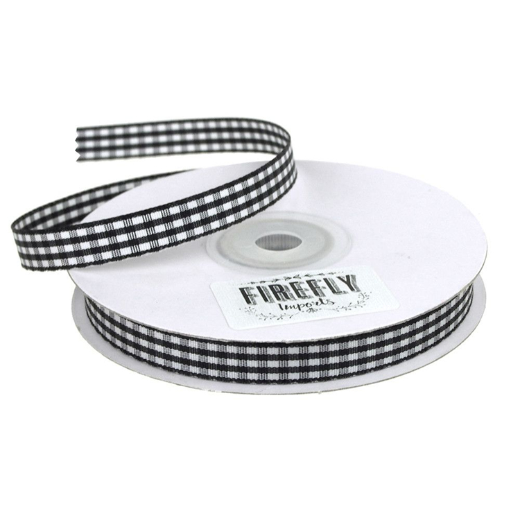 100% Polyester Double Faced Ribbon , Smooth Surface Gingham Check Ribbon