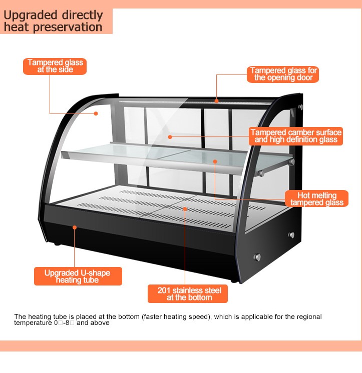Curved Glass Showcase Electric Industrial Restaurant Snack Shop 2 Layers Hot Food Display Warmer