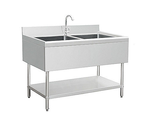 Commercial Stainless Steel Preparation Bench Food Processing Two Sink 500*500*300mm