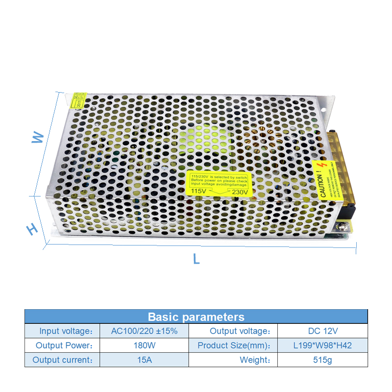 AC 100V 240V To DC Switch Power Supply DC 12V 180W 15A 50Hz 60Hz